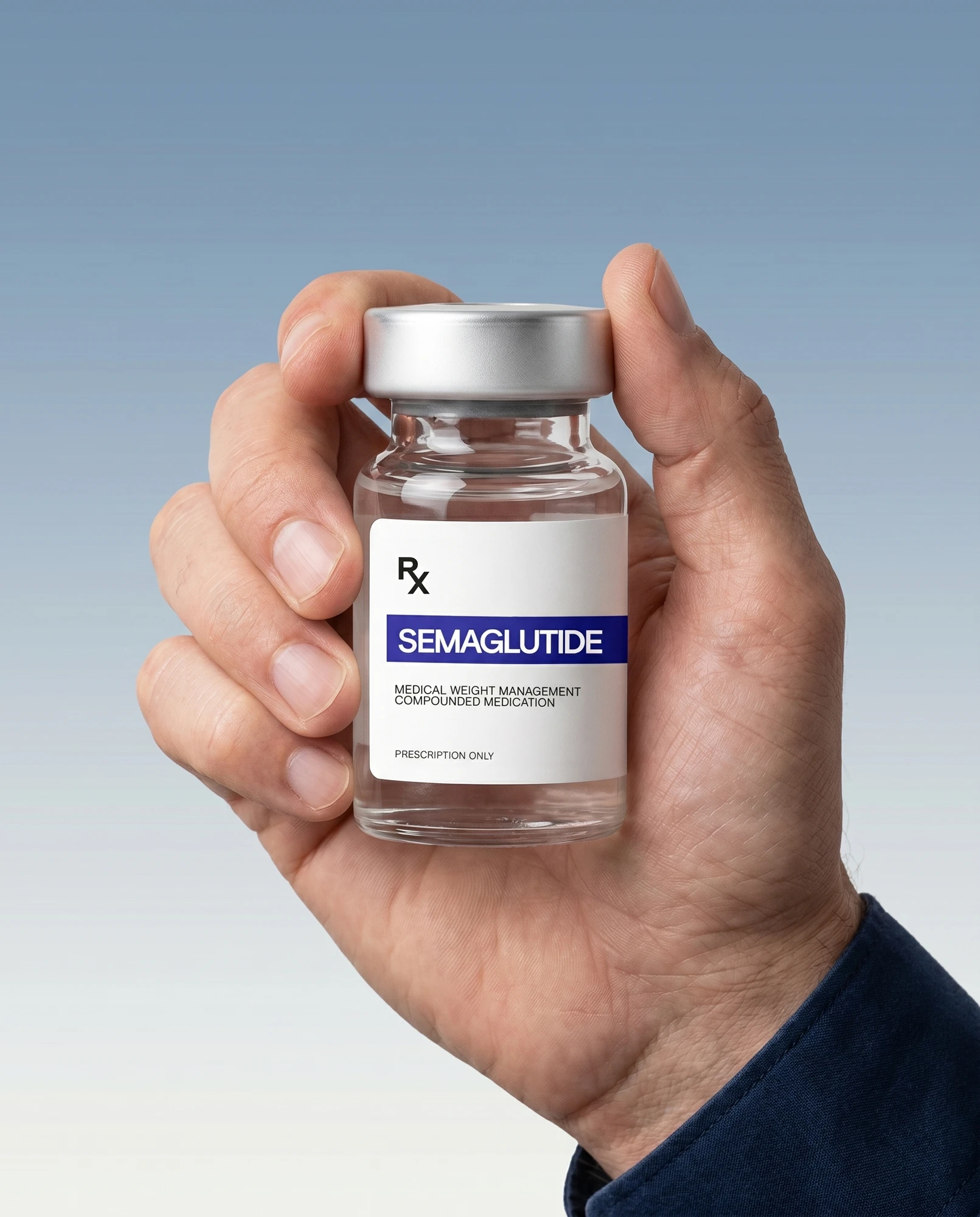 Hand holding a Semaglutide vial